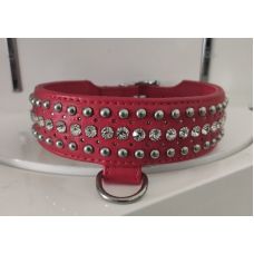 Ошейник для секса в БДСМ красный из кожи Leather Rivet & Crystal