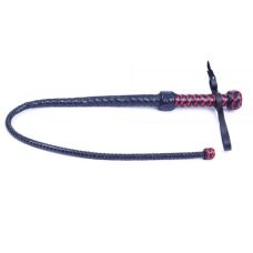 Батіг Шкіряний з твердим наконечником для БДСМ Чорний з червоною рукояткою