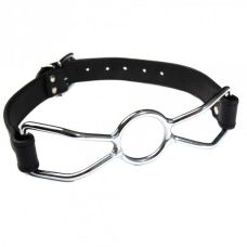 Кляп-кольцо для рта кожаный черный для БДСМ