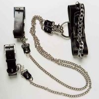 Набор ошейник+наручники для человека Silver With Chain