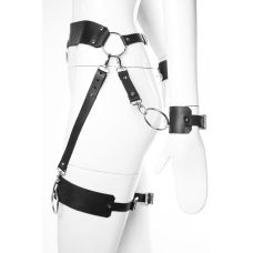 Гартеры с оковами с фиксацией рук к поясу кожаные черные Loveshop G 38.1 размер 40-42 