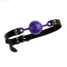 Кляп из экокожи для рта с фиолетовым шариком Loveshop Latex BREATHABLE BALL GAG