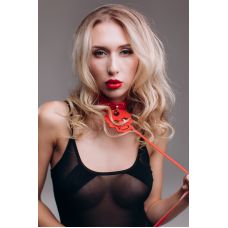 Ошейник с подвеской череп и поводком БДСМ черного цвета ручной работы Loveshop модель CH 13 