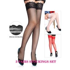 Комплект панчіх мереживні чорні/білі/червоні 3 пари Star Night розміри XS-M