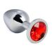Анальна пробка металева срібляста із червоним каменем Funny Steel розмір S