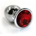 Анальна пробка металева срібляста із червоним каменем Funny Steel розмір S