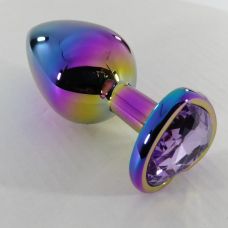 Анальная пробка разноцветная металлическая с разноцветным камнем в форме сердца Funny Steel размер S