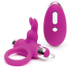 Эрекционное виброкольцо розового цвета с пультом ДУ Fifty shades of grey Happy rabbit remote control cock ring