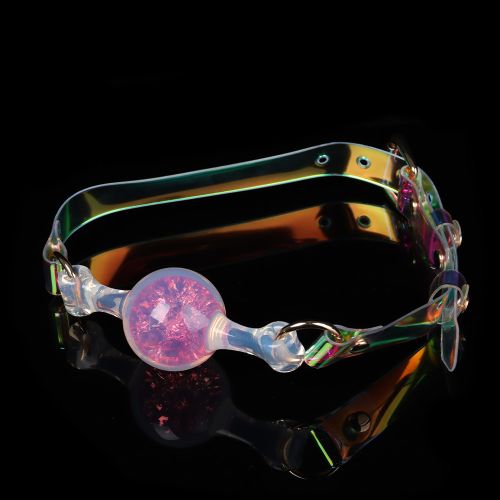 Кляп-шарик в рот прозрачный с розовым камнем силиконовый UNIVIBE 