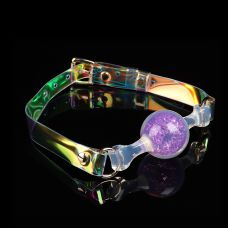 Кляп-шарик в рот прозрачный с фиолетовым камнем силиконовый UNIVIBE 