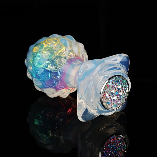 Анальна пробка ребриста силіконова з райдужним каменем UNIVIBE 90 х 42 мм