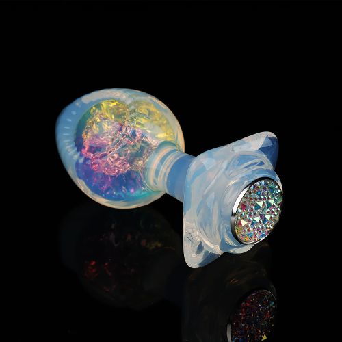 Анальная пробка с боковым рельефом силиконовая с камнем разноцветная UNIVIBE 93 х 40 мм