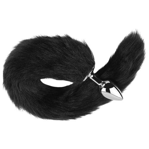 Анальна пробка медична нержавіюча сталь із чорним хвостом EGZO Fox Tail розмір S