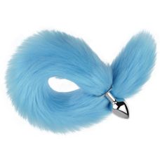 Анальная пробка медицинская нержавеющая сталь с голубым хвостом EGZO Fox Tail размер S