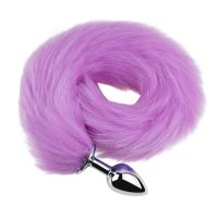 Анальна пробка медична нержавіюча сталь з фіолетовим хвостом EGZO Fox Tail розмір S