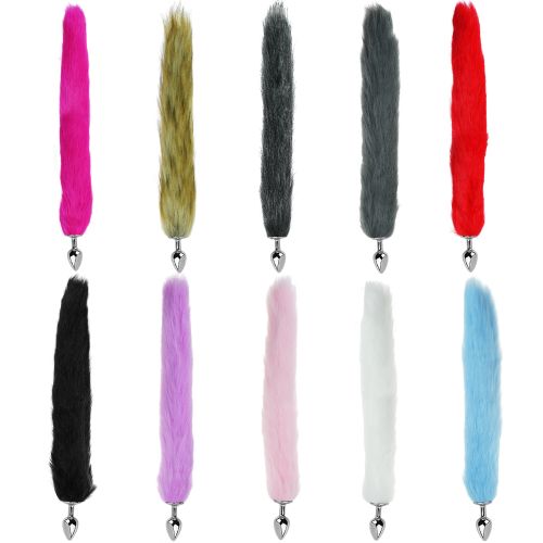 Анальна пробка медична нержавіюча сталь із світло-сірим хвостом EGZO Fox Tail розмір S