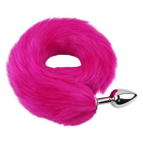Анальна пробка медична нержавіюча сталь із малиновим хвостом EGZO Fox Tail розмір S