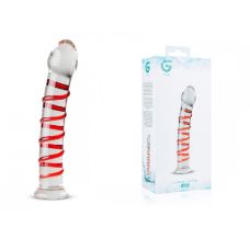 Фаллоиммитатор стекляный прозрачного цвета с красной рельефной спиралью Gildo No 15