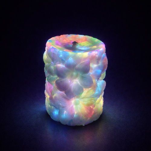 Свічка з квітковим тисненням люмінесцентна низькотемпературна різнокольорова GlowKink VIP 220 г