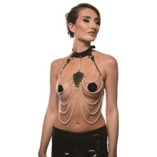 Нашийник BDSM на зав'язках із намистом із перлів чорно білий Guilty Pleasure Pearl 6 рядів