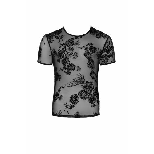 Мужская футболка из сетки с узорами цветов черная Noir Handmade размер S