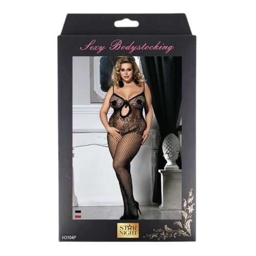 Бодістокінг сіткою та з ажурними вставками чорного кольору Star Night розміри L-2XL Бодістокінг сіткою та з ажурними вставками чорного кольору Star Night розміри L-2XL