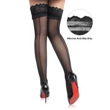 Панчохи чорні з мереживом та вертикальною лінією по довжині Star Night