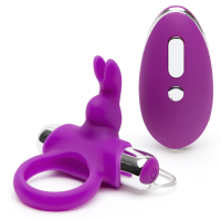 Ерекційне віброкільце на член з дистанційним керуванням фіолетового кольору Foxshow Happy Rabbit