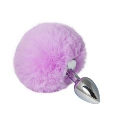 Анальна пробка металева срібляста з бузковим хвостиком Crystal розмір S