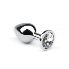 Анальна пробка металева із сріблястим камінчиком Crystal розмір L