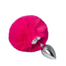 Анальна пробка металева срібляста із рожевим хвостиком Crystal розмір S