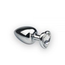 Анальна пробка металева із сріблястим кристалом у вигляді серця Crystal Heart розмір L