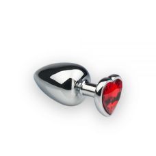 Анальна пробка металева з червоним кристалом у вигляді серця Crystal Heart розмір L