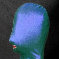 Виниловая маска на лицо с вырезом для БДСМ-игр синяя