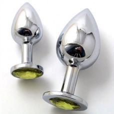 Металева анальна пробка з жовтим каменем розмір L