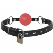 Черный кожаный кляп в рот с резиновым шариком для БДСМ