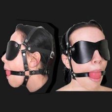 Черная маска на глаза с красным шаром-кляпом для рта