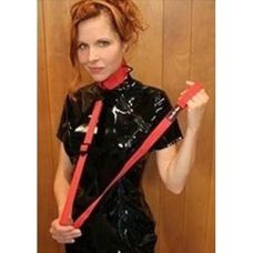 Червоний нейлоновий нашийник з повідцем