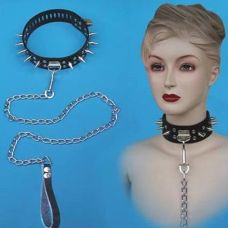 Шипований Шкіряний нашийник для БДСМ Чорний