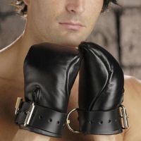 Перчатки-наручники черные из экокожи для БДСМ Bdsm4u