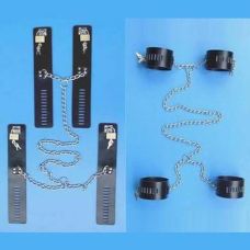 Оковы для фиксации рук и ног соедененные цепью черные кожаные Bdsm4u