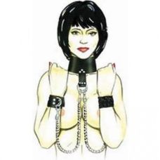 Кайдани для фіксації рук до нашийника шкіряні чорні Bdsm4u