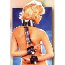 Бондаж для фіксації рук ззаду з кріпленням до нашийника шкіряний чорний Bdsm4u