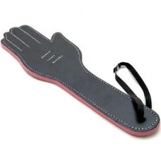 Шлепалка кожаная черно-розовая в форме руки БДСМ