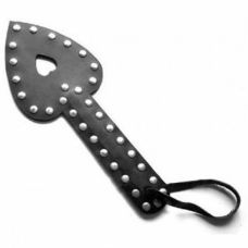 Черная кожаная шлепалка в виде сердца с пайетками для БДСМ
