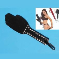 Шлепалка черная кожаная в форме ладони с заклепками