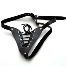 Женские кожаные стринги BDSM-UA черные для БДСМ