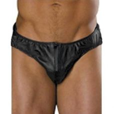 Чоловічі шкіряні труси з блискавкою для БДСМ чорного кольору Bdsm4u