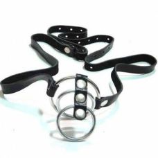 Фиксатор на член кожаный с металлическими кольцами