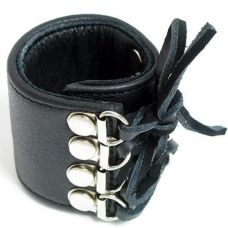 Кожаный черный БДСМ фиксатор для полового члена на шнуровке